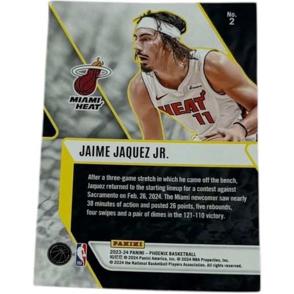 2023 2024 Panini Phoenix Basketball Jaime Jaquez Jr. Rookie Card Miami Heat RC - Picture 2 of 2